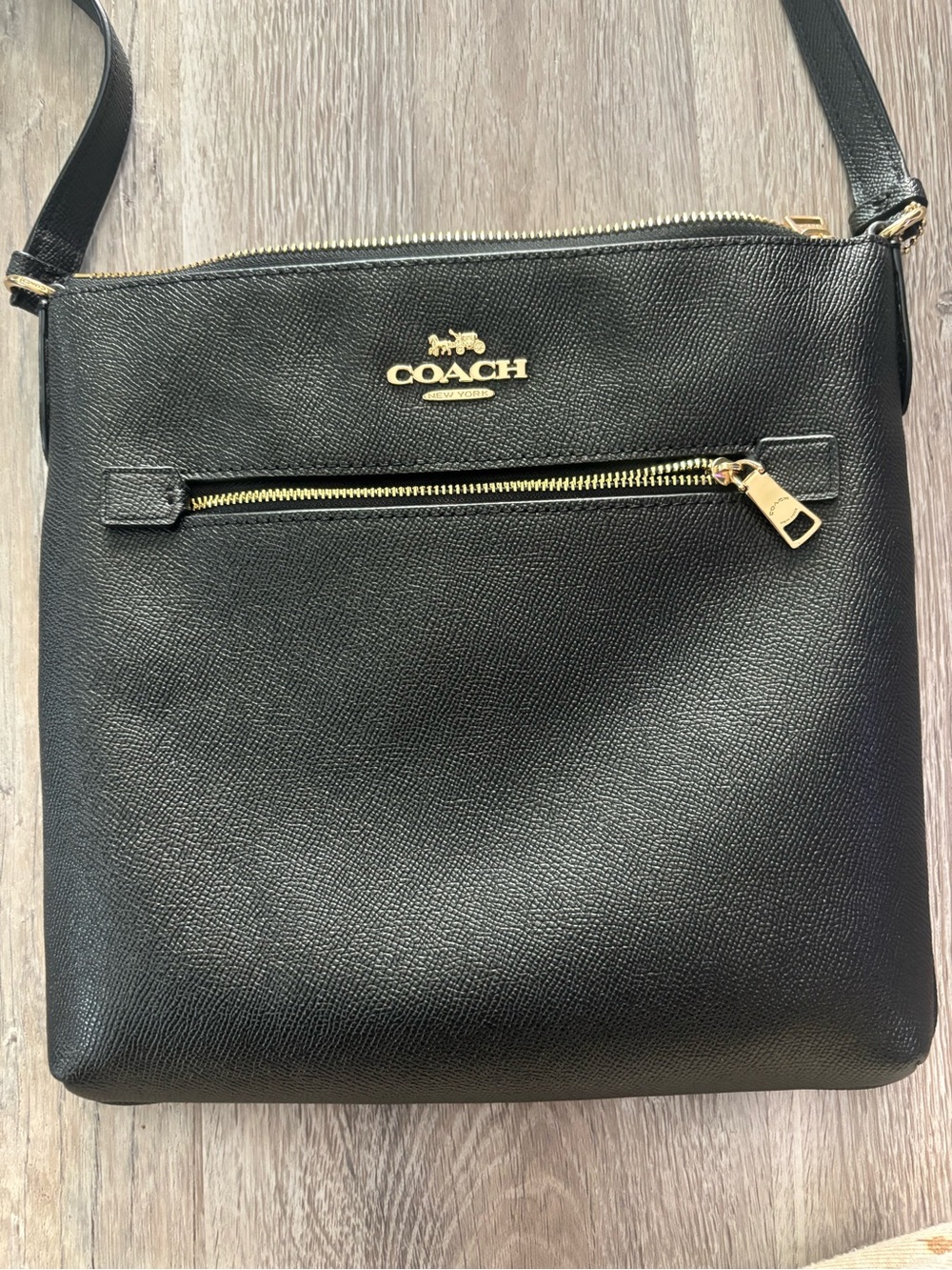 Coach Black Pebbled Leather Crossbody with Gold Hardware